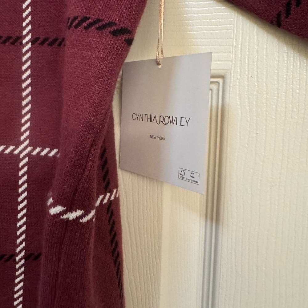 Cynthia Rowley Pullover Maroon Checkered Sweater - Picture 5 of 10